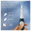 Electric toothbrush with intensity level options on a blue background