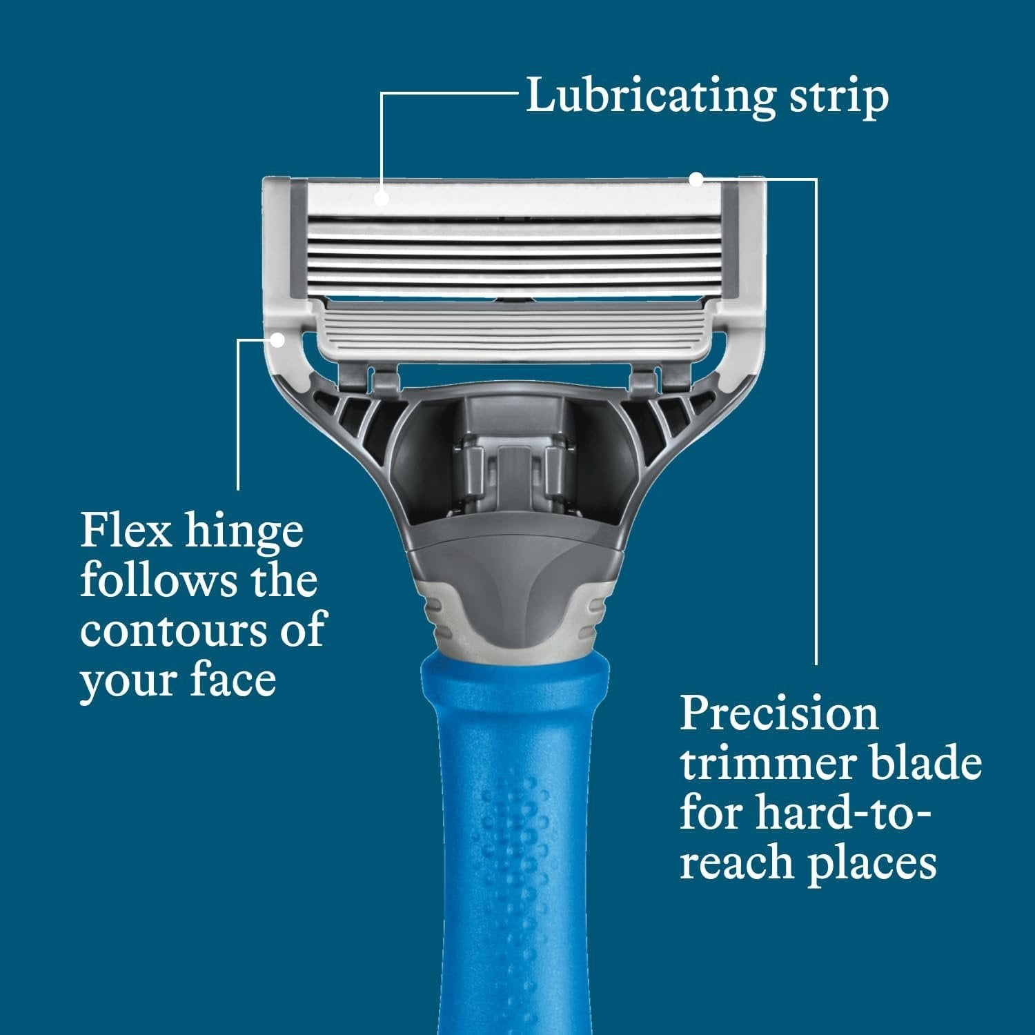 Close-up of Indigo Blue Razor Handle and lubricating strip